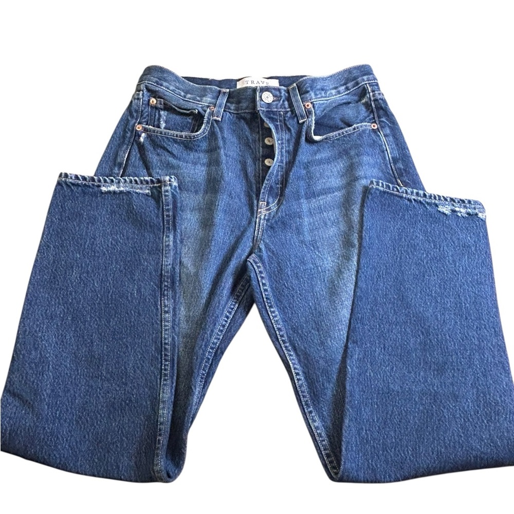 TRAVE Constance Jeans in Locomotion Sz 29 Button Fly Hi Rise Straight Distressed